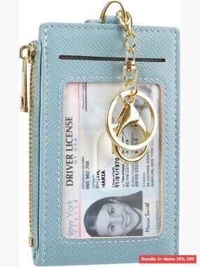 Slim RFID Blocking Card Holder Wallet with Keychain and ID Windows